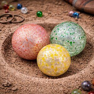 Vintage Confetti / Spatter Glass Marbles Bundle (3) – Clean Jumbo Minis – 29–34m